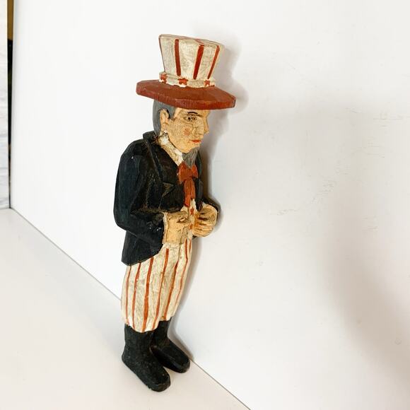 Vintage Primitive Folk Art Hand Carved Wooden Uncle Sam Figure 9" Patriotic - Picture 5 of 7